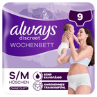 Always Discreet Wochenbett Höschen, Größe S/M, 9 Stück, ohne Duft, sehr saugfähig, angenehmes Tragegefühl